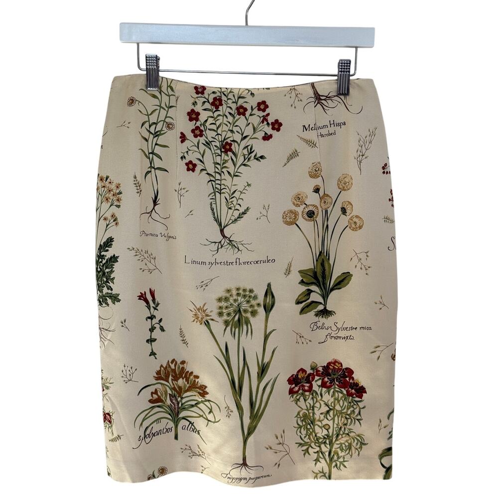 Silk Club Collection Botanical Print Silk Pencil Skirt Size 8 Embroidered Beaded